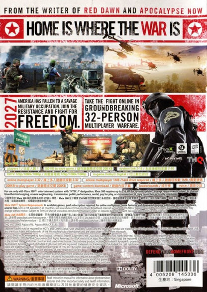 Homefront Xbox 360 back cover for first-person shooter video game.