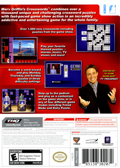 Merv Griffin’s Crosswords – Nintendo Wii (Wii) word puzzle trivia video game back of case