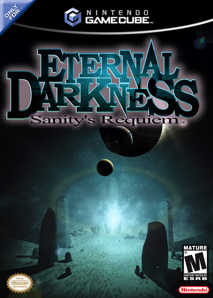Eternal Darkness Sanity’s Requiem GameCube Nintendo GameCube survival horror psychological horror game sanity effects sanity meter mechanic sanity hallucinations fourth wall tricks ancient evil storyline Lovecraft inspired atmosphere Silicon Knights retro gaming GameCube software video game title cover art