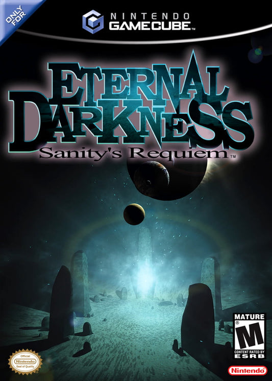 Eternal Darkness Sanity’s Requiem GameCube Nintendo GameCube survival horror psychological horror game sanity effects sanity meter mechanic sanity hallucinations fourth wall tricks ancient evil storyline Lovecraft inspired atmosphere Silicon Knights retro gaming GameCube software video game title cover art