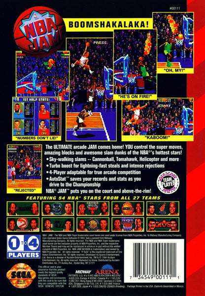 NBA Jam Sega Genesis retro video game arcade sports basketball back of case (1993)