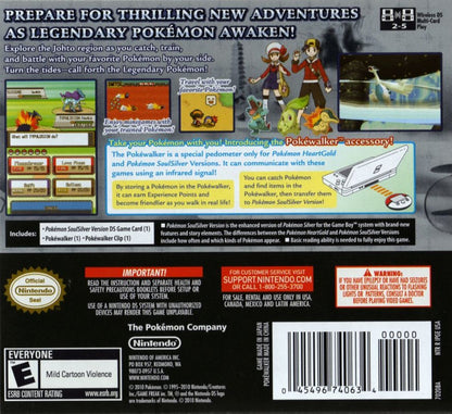 Pokémon: SoulSilver Version back of case for Nintendo DS (DS) Pokémon RPG adventure video game