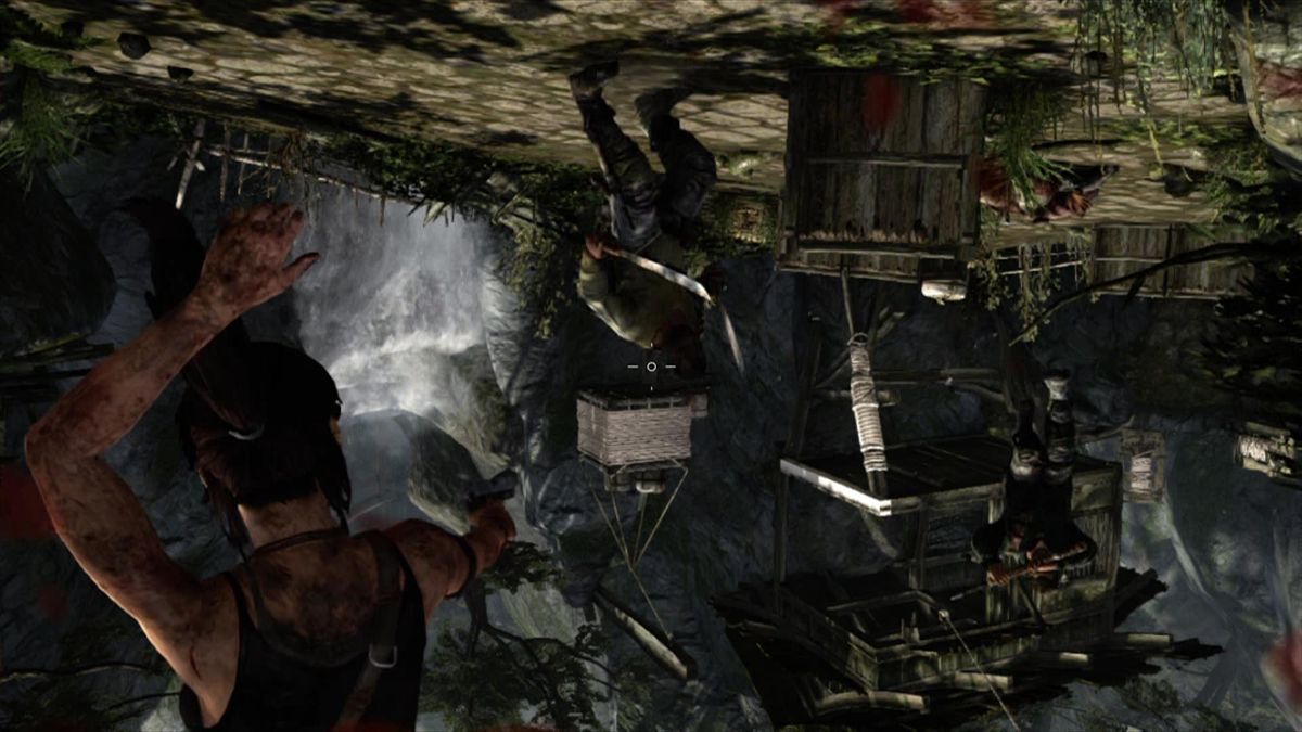 Tomb Raider Game of the Year Edition Xbox 360 action-adventure reboot origin story Lara Croft survival island Yamatai exploration puzzle-solving combat bow and arrows climbing tombs scavenging animal hunting character progression RPG elements upgrade system story-driven third-person perspective hub areas all downloadable content included complete experience gameplay screenshot