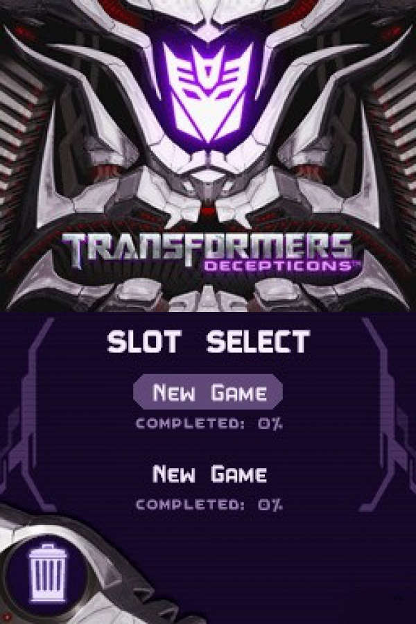 Transformers: Decepticons start screen for Nintendo DS (DS) action adventure video game