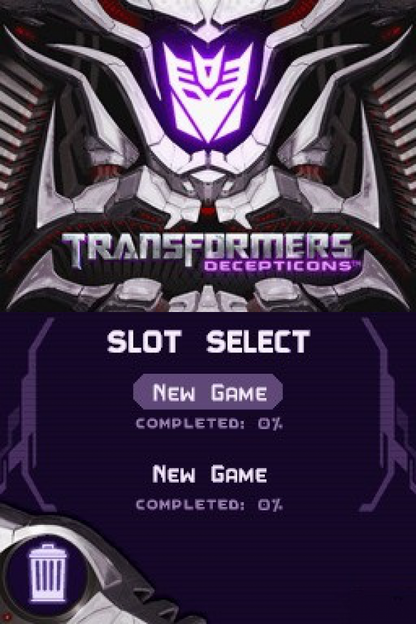 Transformers: Decepticons start screen for Nintendo DS (DS) action adventure video game