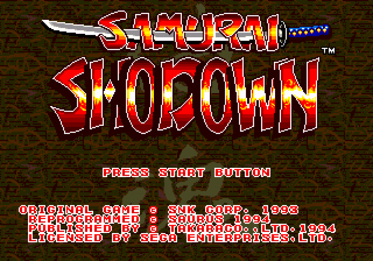 Samurai Shodown Sega Genesis GEN video game featuring 2D fighting gameplay samurai warriors weapon based combat special attacks character battles Japanese themed environments arcade style action competitive matches and classic 16 bit Sega gameplay retro video game collection collectible gaming appeal gameplay