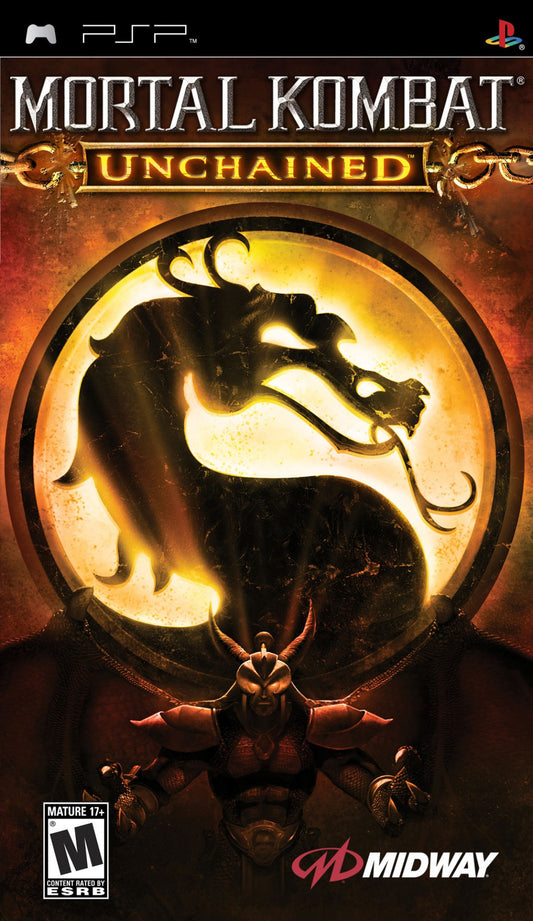Mortal Kombat Unchained PlayStation Portable PSP fighting game port of Mortal Kombat Deception with exclusive characters arenas and ad-hoc multiplayer versus mode front cover