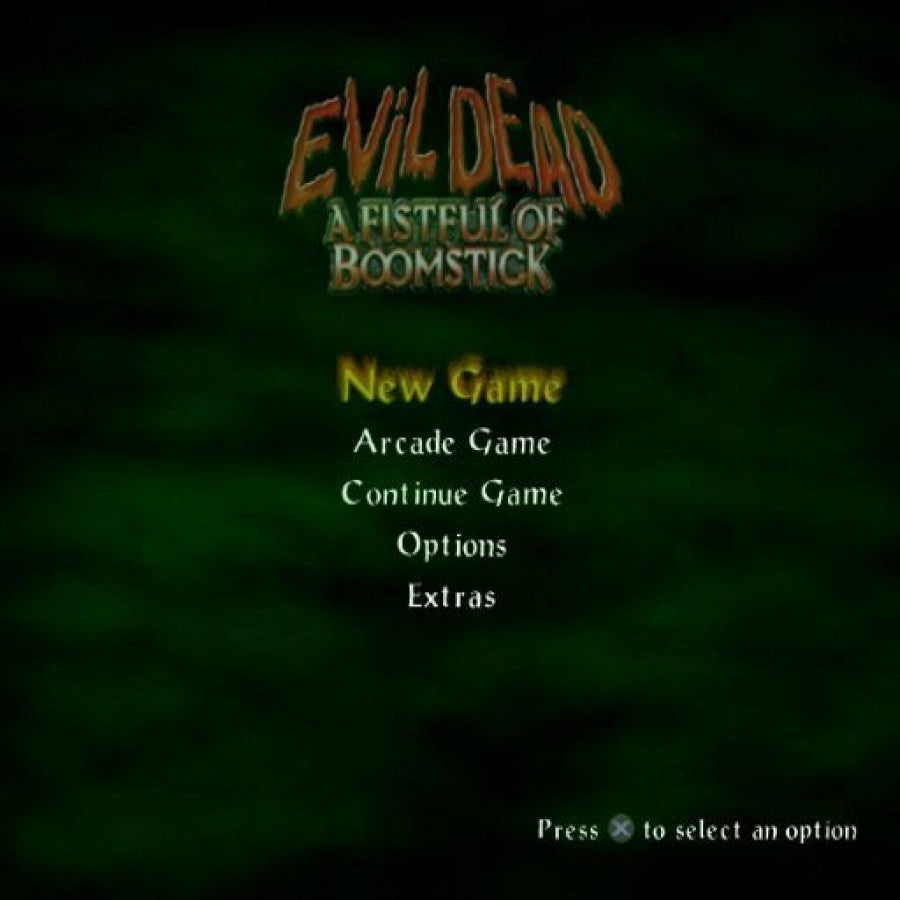 Evil Dead Fistful of Boomstick PlayStation 2 PS2 retro video game action adventure title screen (2003)
