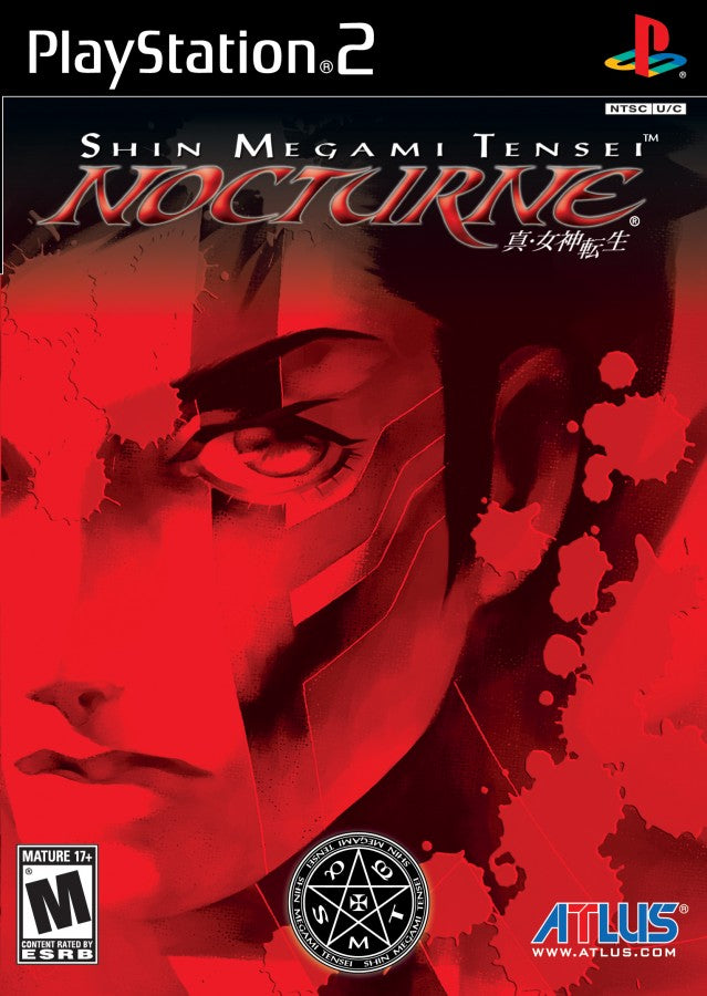 Shin Megami Tensei Nocturne PlayStation 2 PS2 for role playing video game fans featuring turn based combat demon recruitment and fusion post apocalyptic Tokyo exploration challenging dungeon crawling strategic gameplay deep storytelling iconic Atlus JRPG adventure collectible gaming appeal front cover