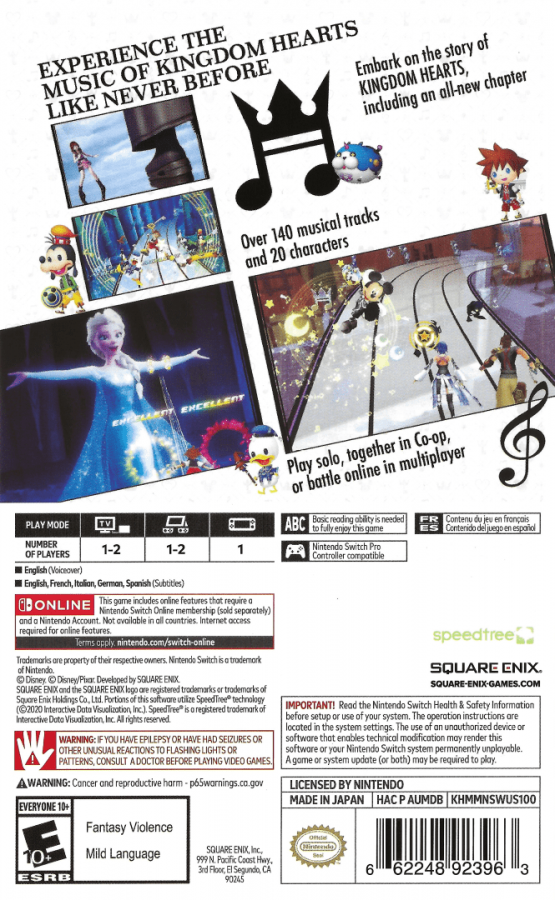 Kingdom Hearts: Melody of Memory back cover art for Nintendo Switch (NS) video game