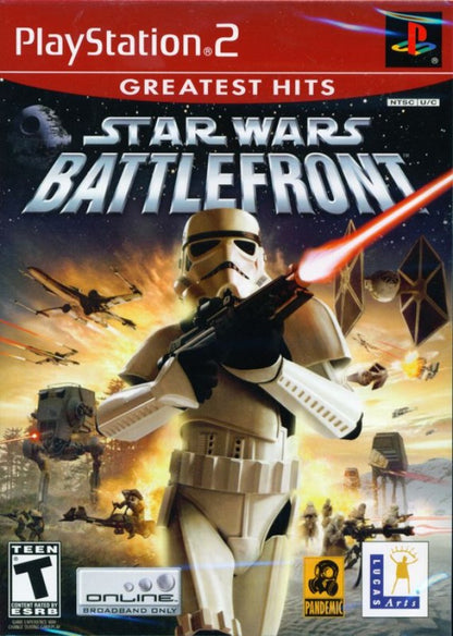 Star Wars Battlefront PS2 PlayStation 2 first person shooter third person shooter multiplayer galactic warfare action game retro video game cover art Greatest Hits edition