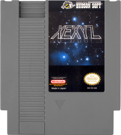 Xexyz retro NES video game Xexyz sci fi action platform shooter side scrolling arcade gameplay space combat classic console title Nintendo Entertainment System release cartridge