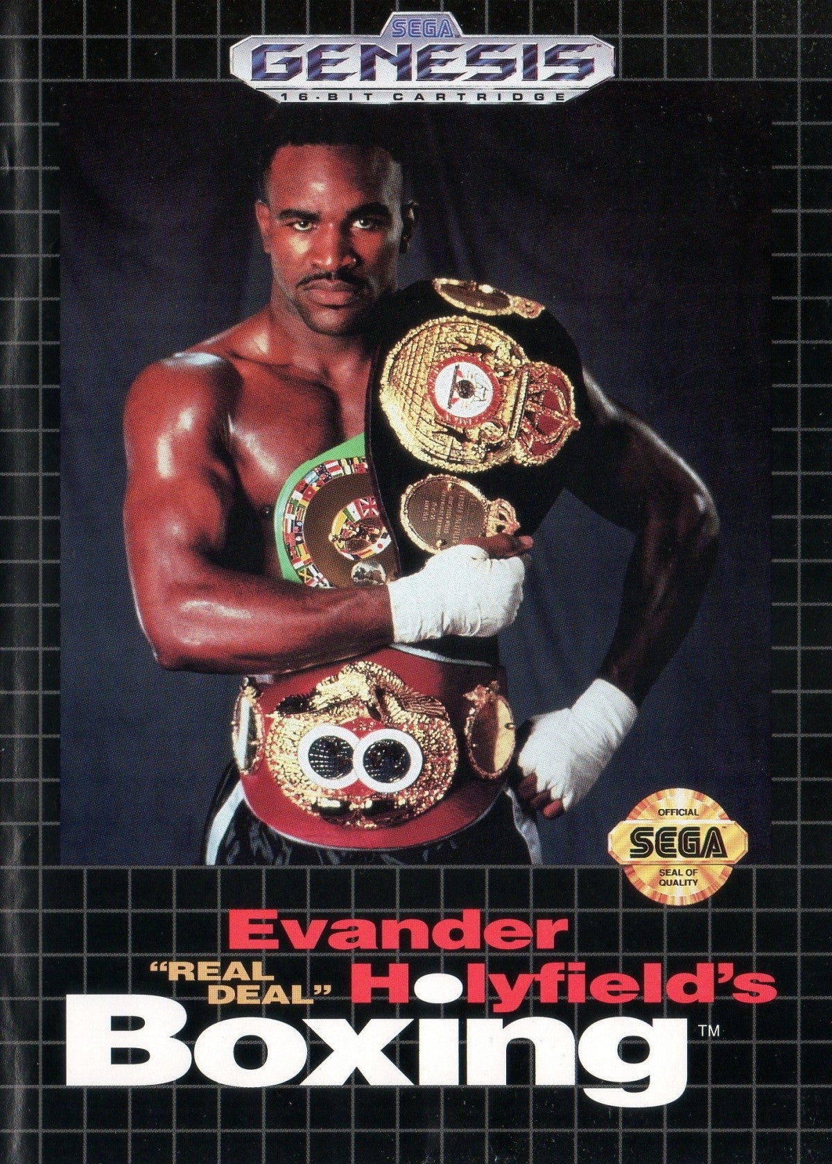 Evander Holyfields Real Deal Boxing Sega Genesis video game featuring classic boxing simulation gameplay real life heavyweight champion roster retro sports action and iconic 16 bit Sega console title cover art