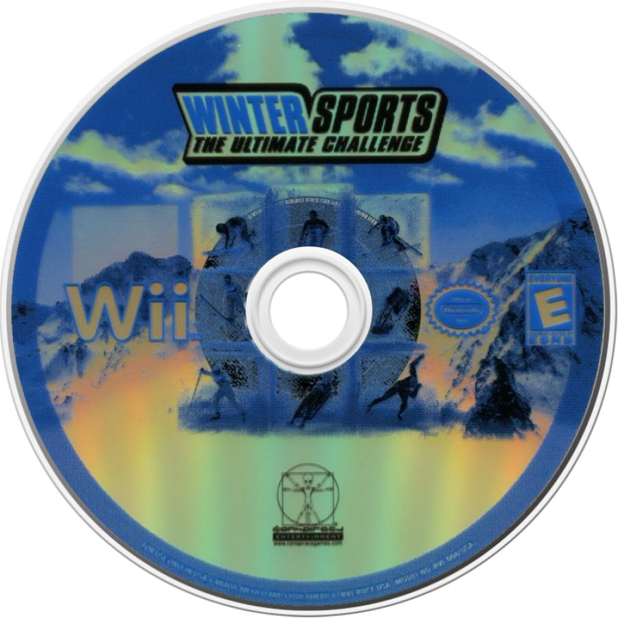 Winter Sports: The Ultimate Challenge disc art for Nintendo Wii (Wii) featuring multi‑event gameplay with skiing, snowboarding, bobsledding, and other Olympic‑style winter competitions. 