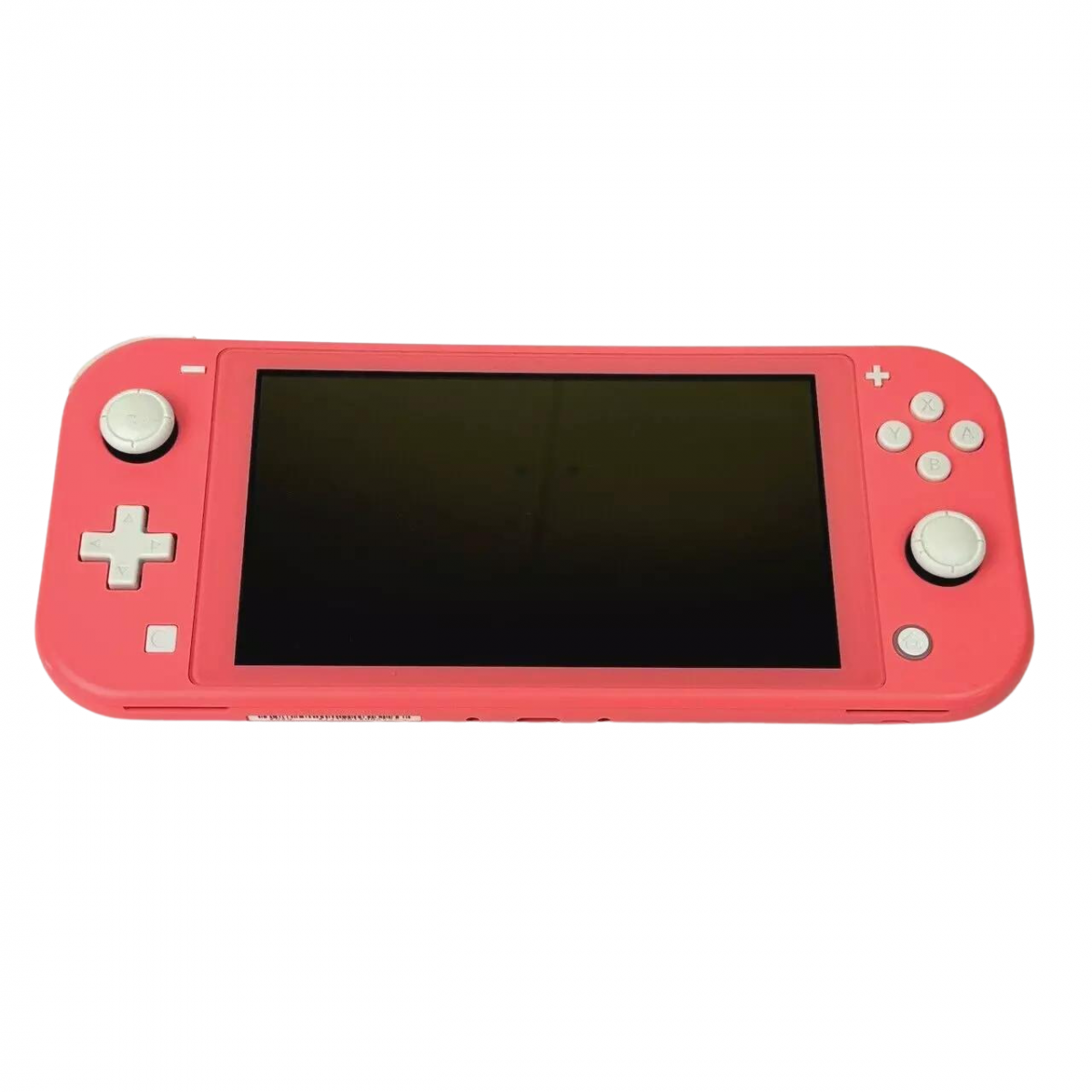 Nintendo Switch Lite system in coral featuring a compact handheld design built for portable gaming front bottom view