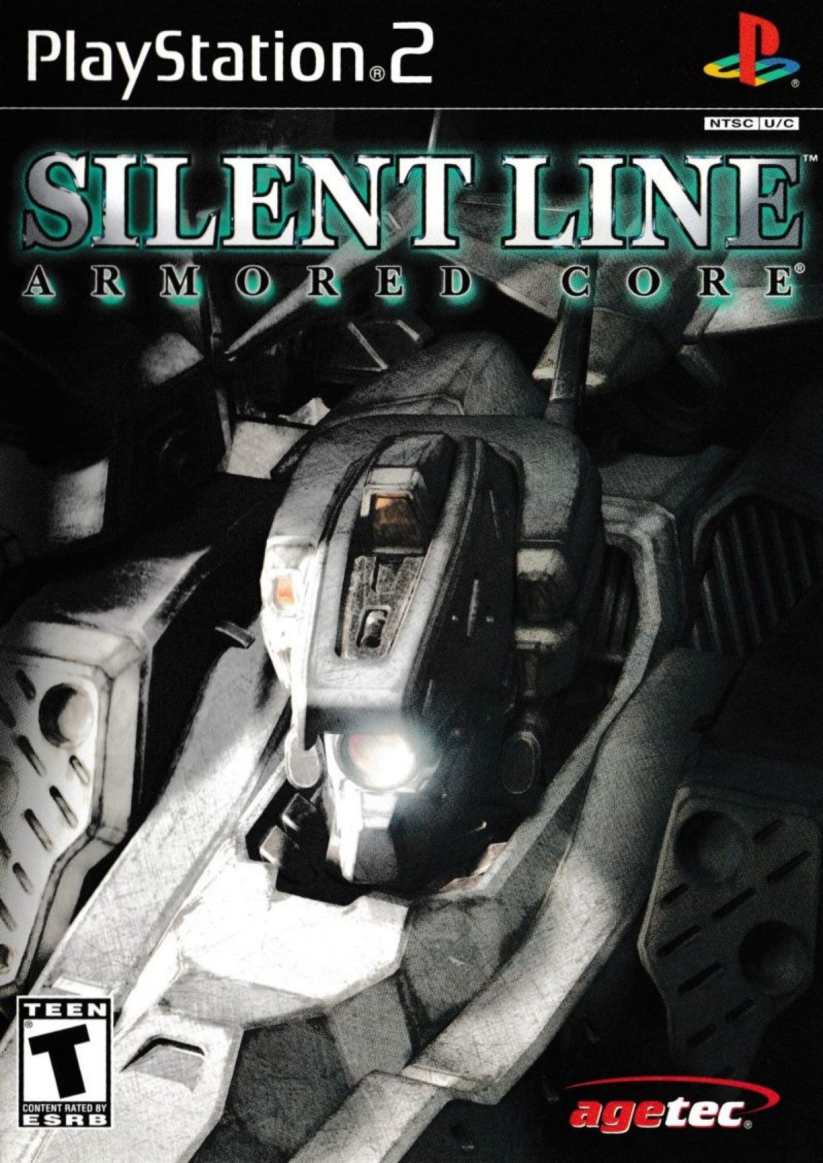 Retro Armored Core Silent Line PS2 inspired design featuring futuristic mech combat aesthetic vintage PlayStation 2 customizable armored robots dystopian warfare high speed tactical battles industrial sci fi atmosphere nostalgic FromSoftware action gameplay cover art
