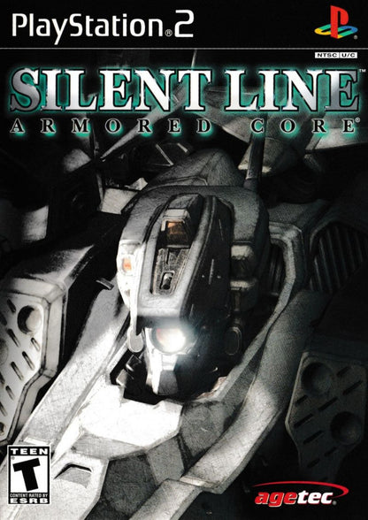 Retro Armored Core Silent Line PS2 inspired design featuring futuristic mech combat aesthetic vintage PlayStation 2 customizable armored robots dystopian warfare high speed tactical battles industrial sci fi atmosphere nostalgic FromSoftware action gameplay cover art