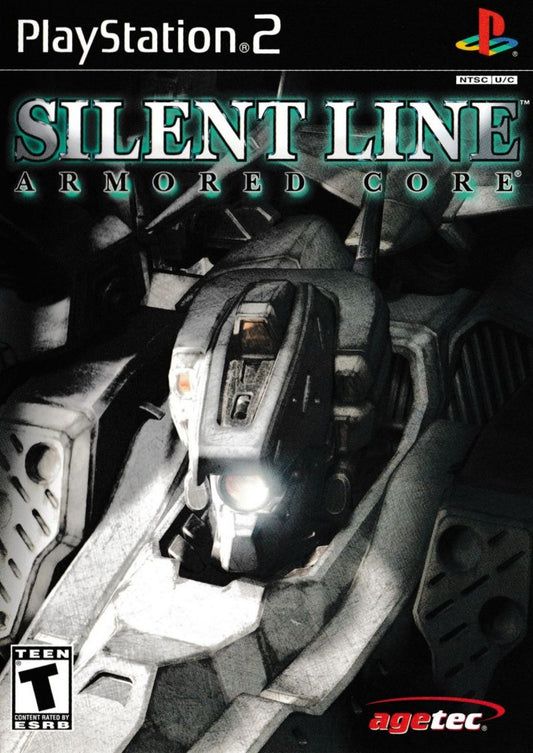 Retro Armored Core Silent Line PS2 inspired design featuring futuristic mech combat aesthetic vintage PlayStation 2 customizable armored robots dystopian warfare high speed tactical battles industrial sci fi atmosphere nostalgic FromSoftware action gameplay cover art