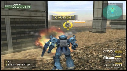 Retro Mobile Suit Gundam Federation vs Zeon PS2 inspired design featuring classic anime mech combat aesthetic vintage PlayStation 2 giant robot warfare Earth Federation versus Zeon mobile suit battles arcade action sci fi military gameplay nostalgic Gundam presentation gameplay