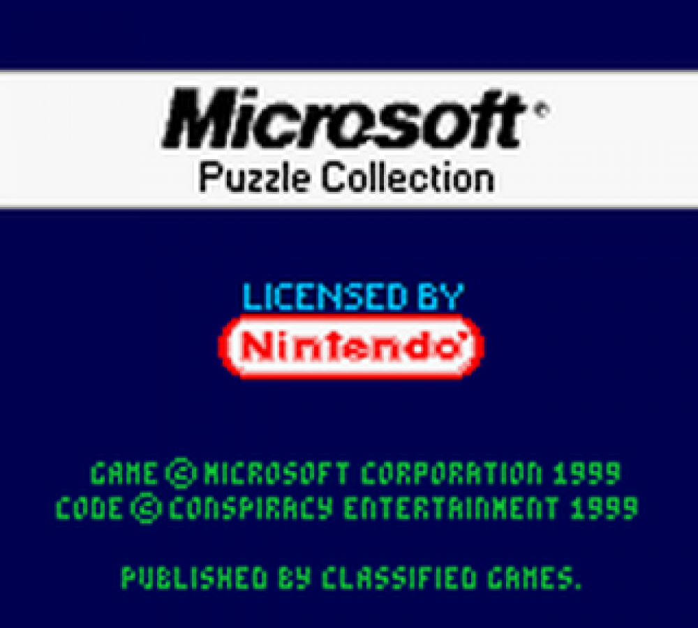 Microsoft 6 in 1 Puzzle Collection start menu for Game Boy Color (GBC) video game