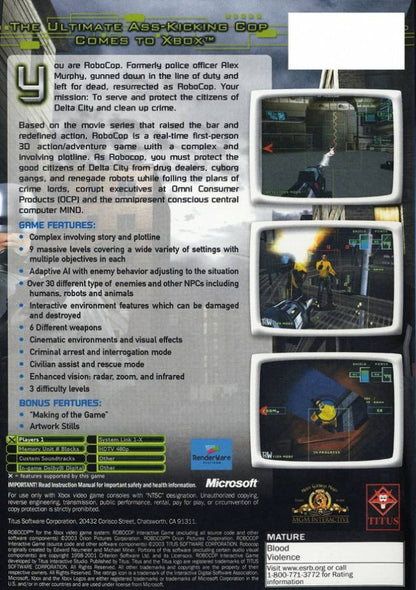 RoboCop back cover art for Xbox (XBOX) video game