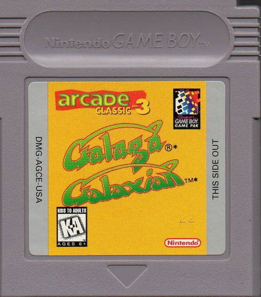 Arcade Classic 3 Galaga and Galaxian Game Boy video game, classic arcade shooter compilation, retro handheld console title cartridge art