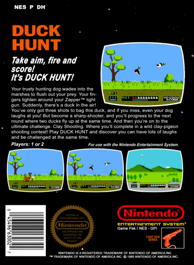 Duck Hunt [5 Screw] back of box for Nintendo Entertainment System (NES) retro video game