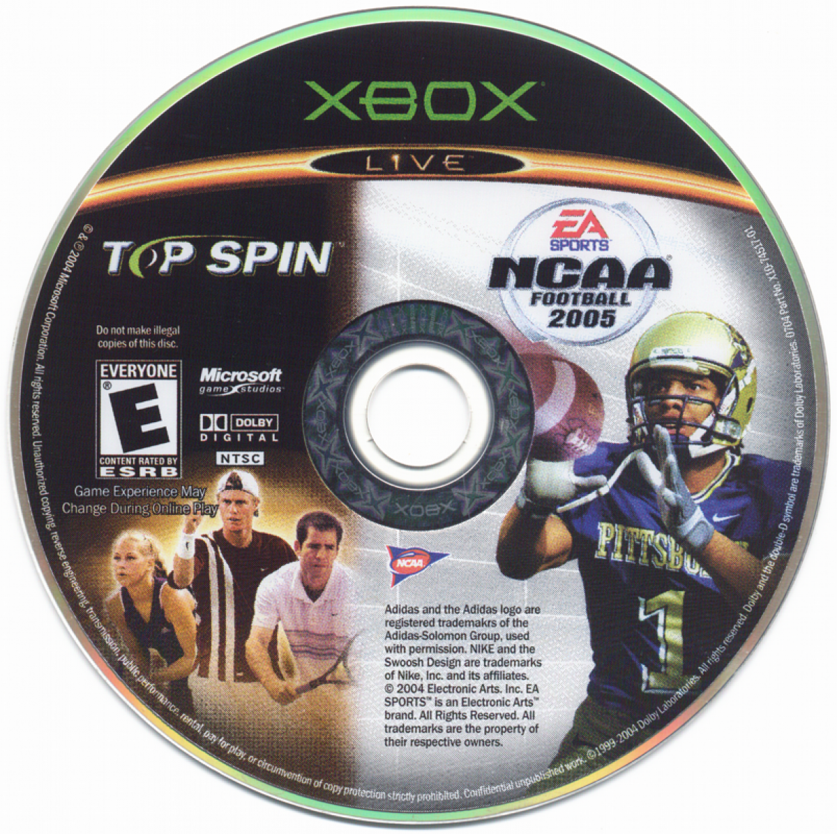 NCAA Football 2005 / Top Spin [Dual Pack] disc for Xbox (XBOX) video game