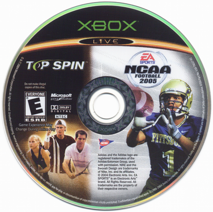 NCAA Football 2005 / Top Spin [Dual Pack] disc for Xbox (XBOX) video game