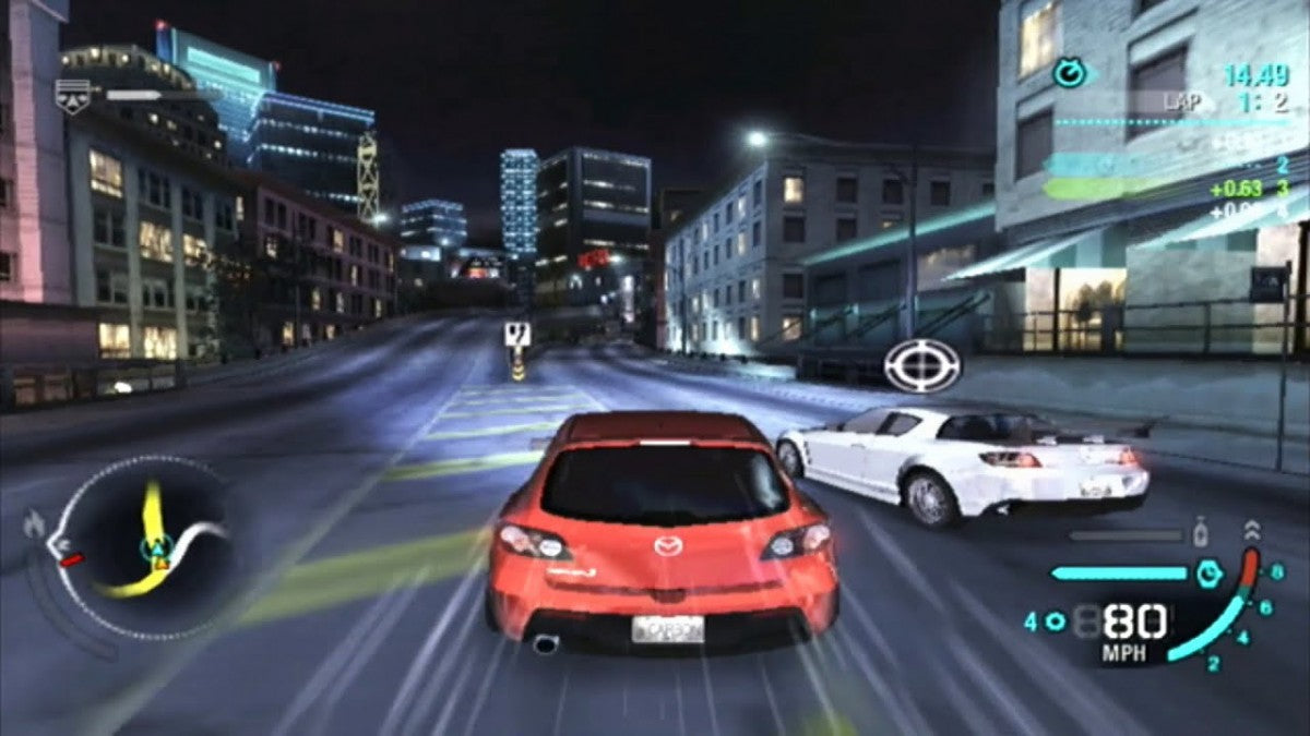 Need for Speed: Carbon for Nintendo GameCube (GC) at Gamers INC, featuring the adrenaline-fueled sequel to Most Wanted that takes the fight for street supremacy into the treacherous curves of Carbon Canyon, where you lead a crew of specialized tuners, muscles, and exotics to conquer rival territories through high-stakes "Canyon Duels" and strategic team-based racing in the series' most atmospheric urban night-driving experience gameplay screenshot