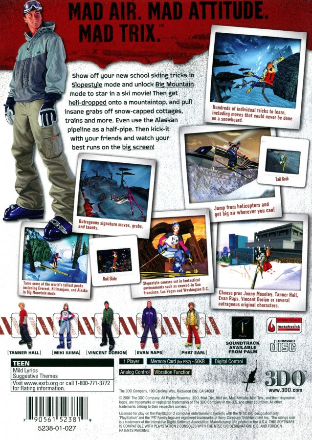 Jonny Moseley: Mad Trix back cover art for Playstation 2 (PS2) video game