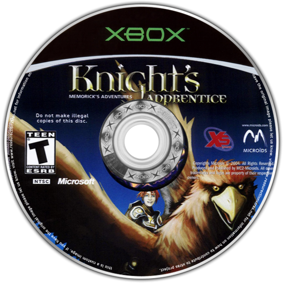Knights Apprentice Memoricks Adventures retro Xbox video game Knights Apprentice fantasy action adventure puzzle platform gameplay magical world exploration story driven console title Xbox release disc