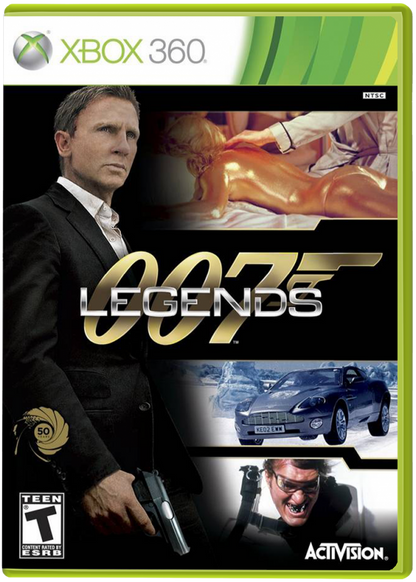 007 Legends Xbox 360 X360 video game featuring first person shooter action gameplay James Bond secret agent missions spy espionage combat iconic Bond villains stealth operations weapon gadgets high stakes objectives cinematic action sequences classic James Bond movie inspired missions and multiplayer combat retro video game collection collectible gaming appeal front cover