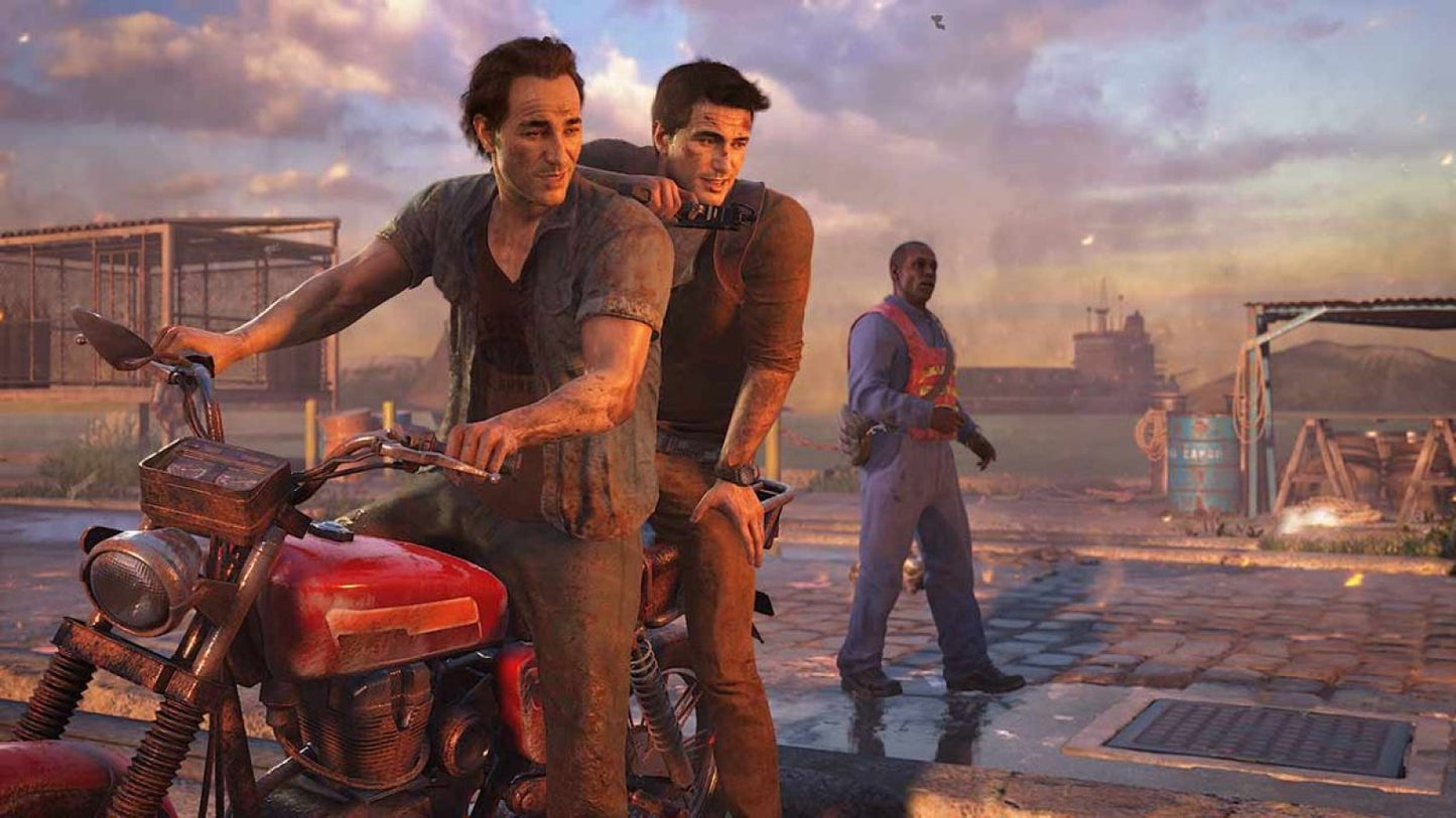 Uncharted 4: A Thief's End – PlayStation 4 (PS4) video game cover gameplay, action-adventure exploration game.