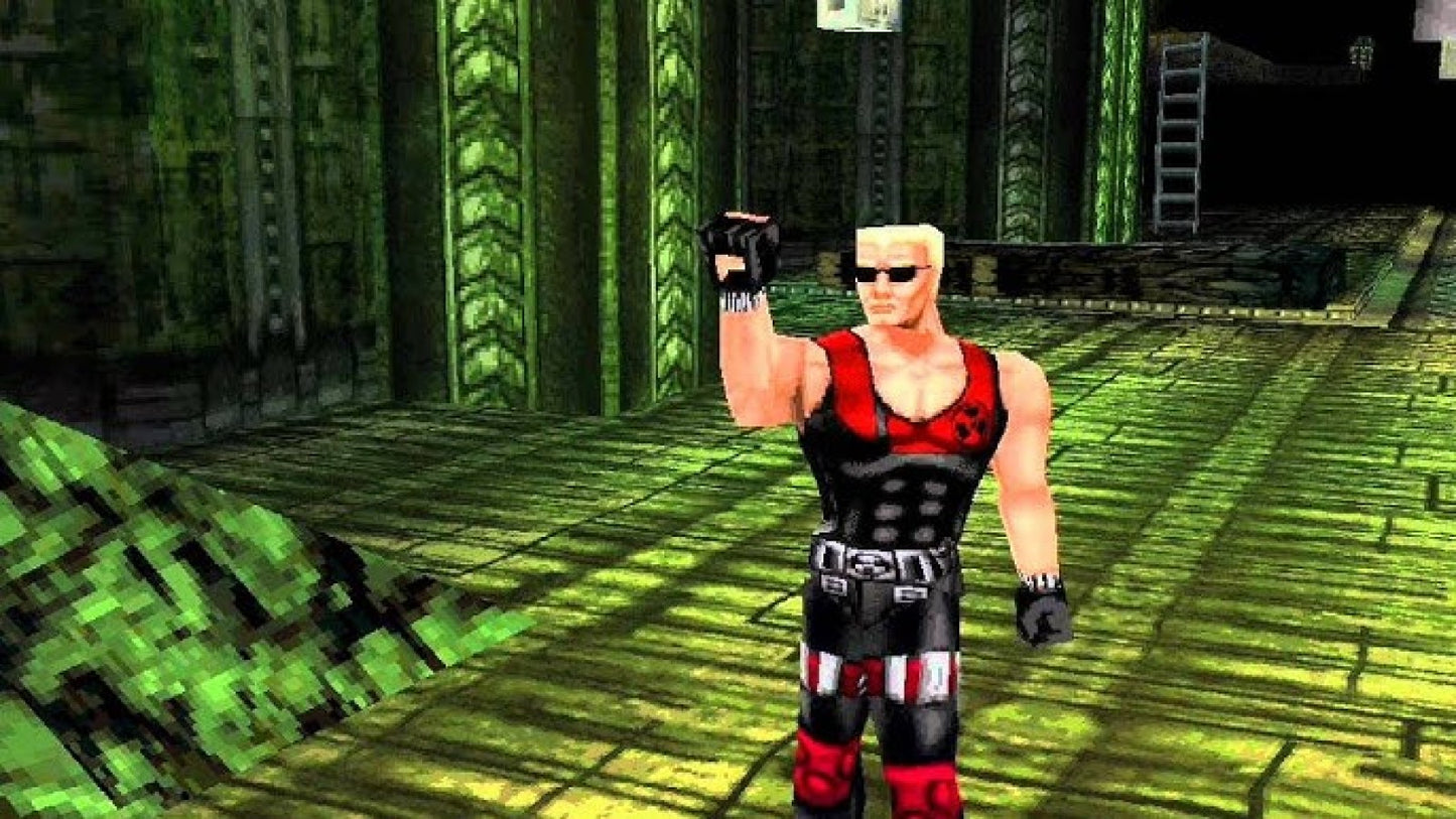 Duke Nukem Land of the Babes PlayStation PS1 for action shooter video game fans featuring Duke Nukem combat alien enemies futuristic environments powerful weapons explosive action challenging missions platforming elements and classic retro PlayStation gaming collectible appeal gameplay