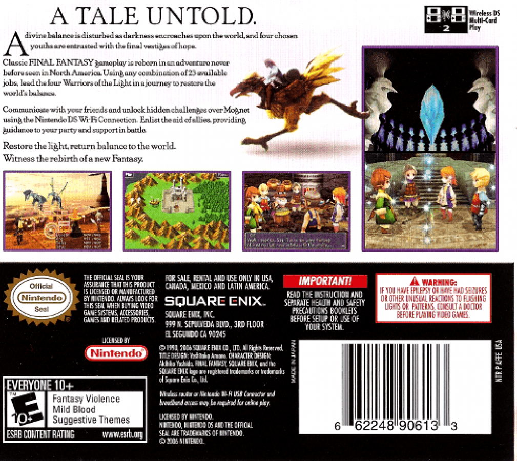 Final Fantasy III back cover art for Nintendo DS (DS) RPG adventure video game