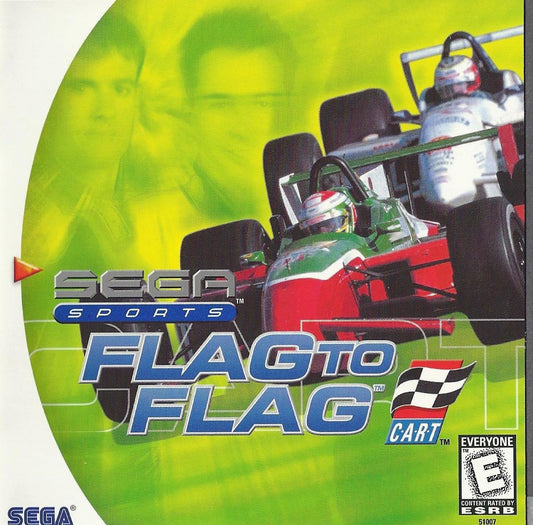 Flag to Flag game for the Sega Dreamcast featuring motorcycle racing simulation gameplay with realistic physics track racing modes time trials and competitive races focused on high speed two wheeled motorsport competition front cover