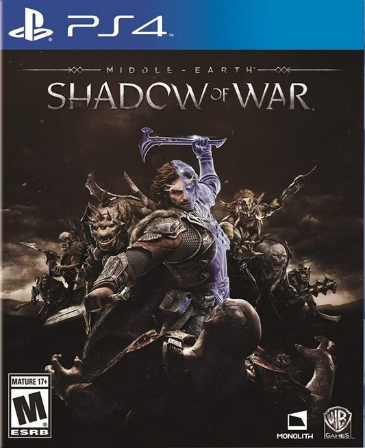 Middle-earth: Shadow of War retro PS4 video game Middle Earth Shadow of War open world action RPG fantasy combat stealth gameplay Tolkien inspired adventure console release cover art