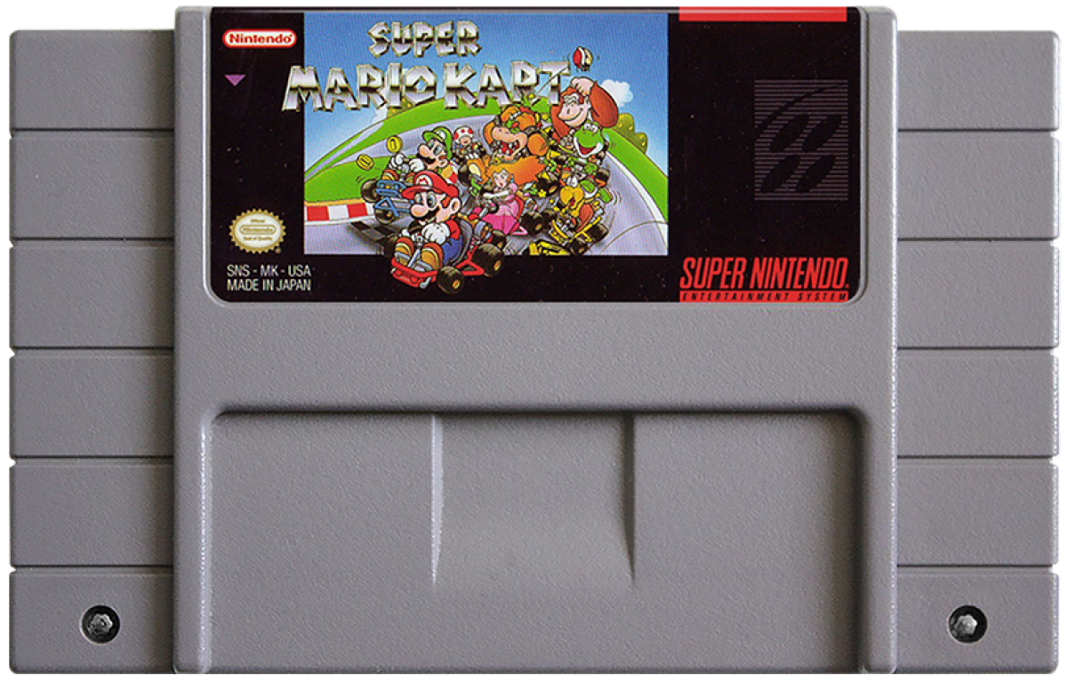 Super Mario Kart cartridge for Super Nintendo Entertainment System (SNES) retro video game
