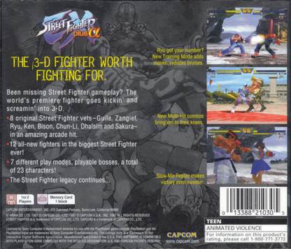 Street Fighter: EX Plus Alpha back of case for PlayStation 1 (PS1) fighting video game