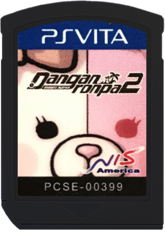 Danganronpa 2 Goodbye Despair PlayStation Vita video game, visual novel adventure, murder mystery investigation, anime-style storytelling, handheld console title cartridge