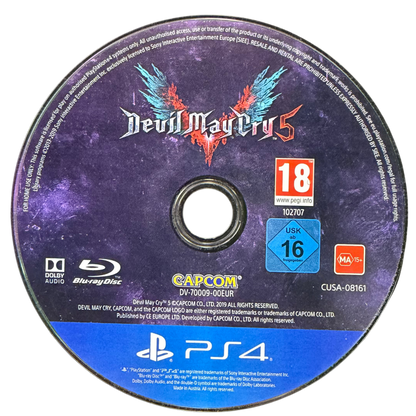 Devil May Cry 5 PAL Import PlayStation 4 PS4 for retro video game enthusiasts featuring stylish action gameplay fast paced demon hunting combat combo driven mechanics multiple playable characters cinematic boss battles supernatural adventure elements and collectible gaming appeal disc
