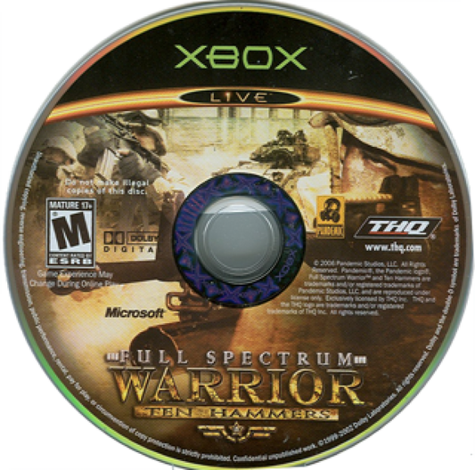 Full Spectrum Warrior: Ten Hammers disc for Xbox (XBOX) video game