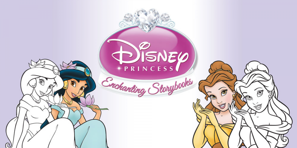 uDraw: Disney Princess: Enchanting Storybooks title screen for Nintendo Wii (Wii) featuring interactive art and storytelling with Disney Princess adventures.