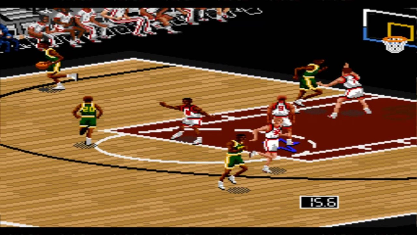 NBA Live 96 Super Nintendo Entertainment System SNES basketball simulation video game EA Sports full season mode box scores player rosters 90s sports video game gameplay screenshot