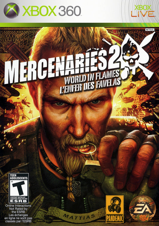 Mercenaries 2 World in Flames Xbox 360 open-world action sandbox video game with explosive gameplay and a dynamic world front cover