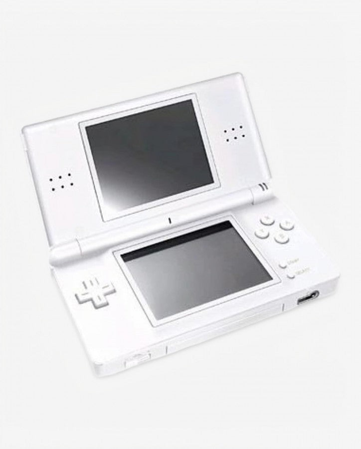 Nintendo DS Lite White handheld gaming console featuring classic white design dual screens touchscreen controls stylus input foldable clamshell form factor Game Boy Advance game compatibility Nintendo DS games wireless multiplayer portable gaming and iconic Nintendo handheld gaming appeal