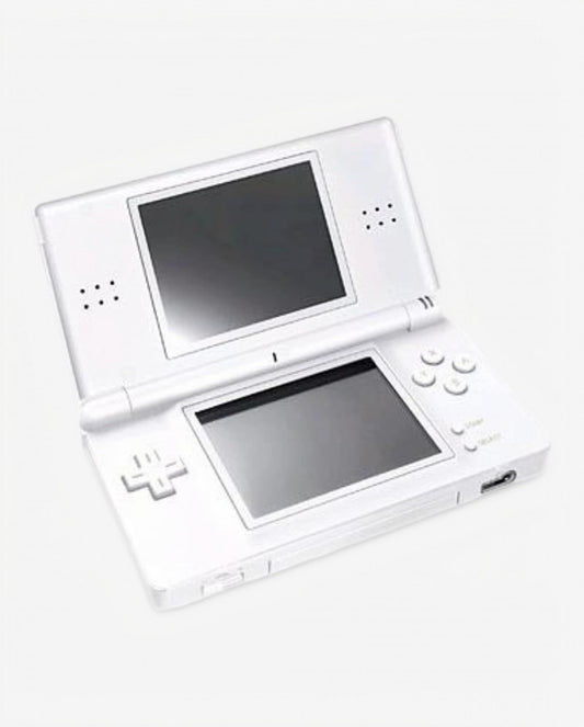 Nintendo DS Lite White handheld gaming console featuring classic white design dual screens touchscreen controls stylus input foldable clamshell form factor Game Boy Advance game compatibility Nintendo DS games wireless multiplayer portable gaming and iconic Nintendo handheld gaming appeal
