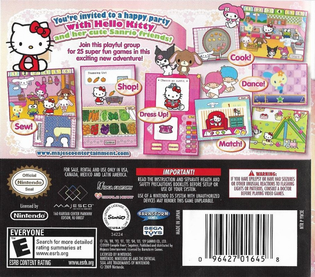 Hello Kitty Party back of case for Nintendo DS (DS) party mini-game collection video game