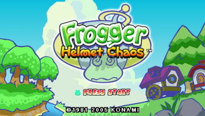 Frogger Helmet Chaos title page for PlayStation Portable (PSP) action platformer video game